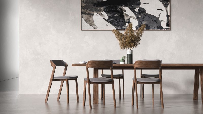 现代原木餐桌椅场景 3D 模型（OC+FBX）免费下载-安主的3D模型库